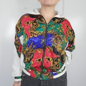 Vintage Clipper Bay Lightweight Retro Bomber Jacket Multicolor Baroque Art Small
